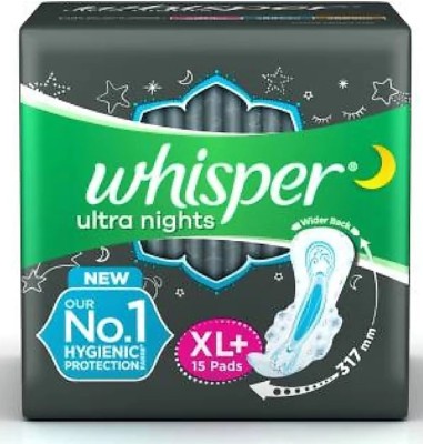 Whisper Ultra Nights Sanitary Pads, Xl+ Pack of 15 Napkin Sanitary Pad