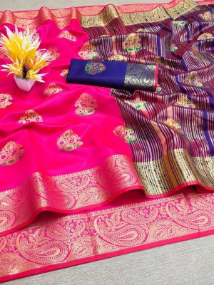 Zoleni Self Design Banarasi Cotton Blend, Jacquard Saree(Pink)