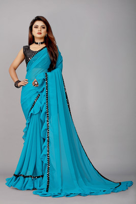 Georgette Saree Embellished Bollywood Georgette, Chiffon Saree(Blue)