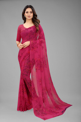 VR Fashions Floral Print Daily Wear Chiffon Saree(Pink)