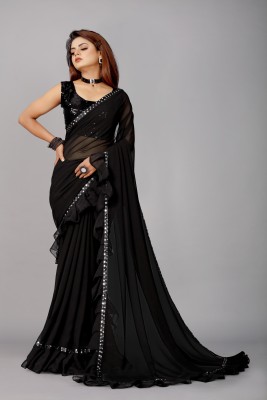 Georgette Saree Embellished Bollywood Georgette, Chiffon Saree(Black)
