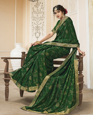 AVANTIKA FASHION Printed, Embellished, Woven, Dyed, Solid/Plain Banarasi Pure Silk, Art Silk Saree(Green) AVANTIKA FASHION Printed, Embellished, Woven, Dyed, Solid/Plain Banarasi Pure Silk, Art Silk Saree(Green)