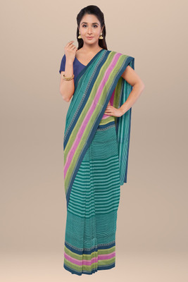 Bong ButiQ Striped Narayanpet Cotton Blend Saree(Light Green)