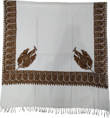 Soul Essence Wool Embroidered Women Shawl(White)