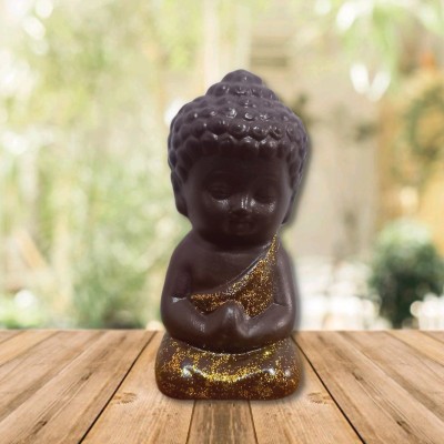 Hamlet Meditating Baby Buddha Monk Statues Decorative Showpiece  -  8 cm(Ceramic, Brown, Gold)