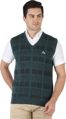 MONTE CARLO Checkered V Neck Casual Men Multicolor Sweater