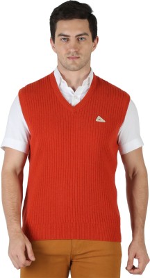 MONTE CARLO Self Design V Neck Casual Men Orange Sweater