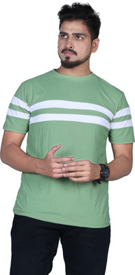 Anidhi Striped Men Round Neck Green T-Shirt