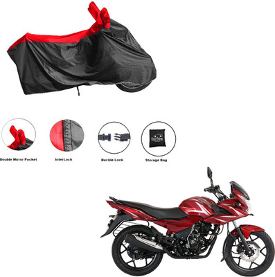 RiderShine Waterproof Two Wheeler Cover for Bajaj(Discover 150 f, Black, Red)