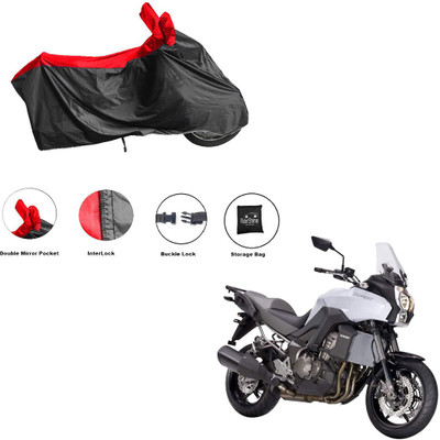 RiderShine Waterproof Two Wheeler Cover for Kawasaki(Versys 1000, Black, Red)