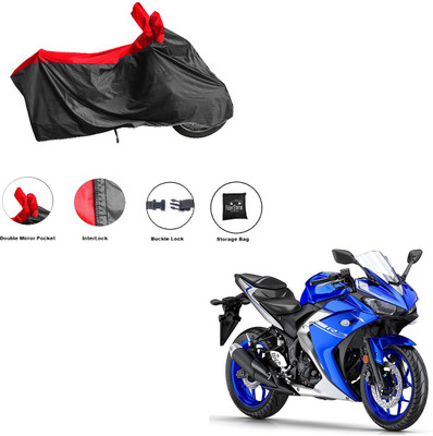 RiderShine Waterproof Two Wheeler Cover for Yamaha(YZF R3, Black, Red)