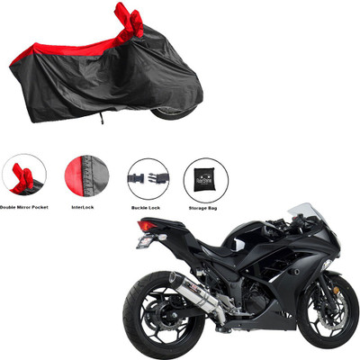 RiderShine Waterproof Two Wheeler Cover for Kawasaki(Ninja 300, Black, Red)