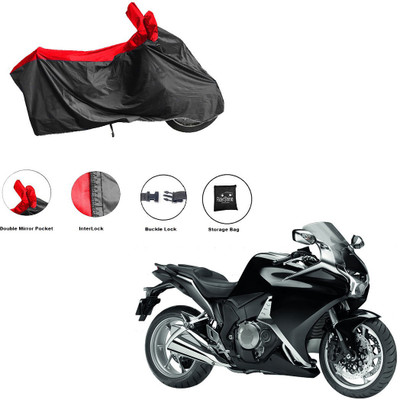 RiderShine Waterproof Two Wheeler Cover for Honda(VFR 1200F, Black, Red)