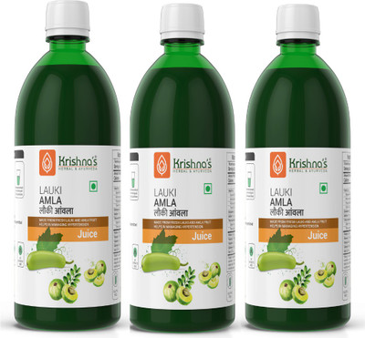 Krishna's Herbal & Ayurveda Lauki Amla Juice | Helps Manage Blood Sugar and Weight | Boosts Metabolism and Improves Digestion | Pack of 3 | 500 ml Each(Pack of 3, 1500 ml)
