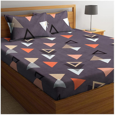 VAS COLLECTIONS 144 TC Microfiber Double Abstract Flat Bedsheet(Pack of 1, Orange white)