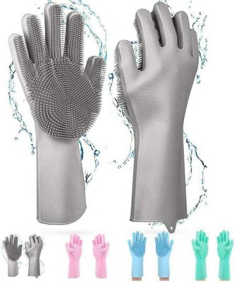 creative group Magic Silicone Dish Washing Cleaning Hand Gloves for Kitchen Wet and Dry Glove Set(Free Size Pack of 2)