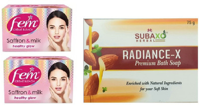 Fem SAFFRON AND MILK BLEACH 2 PC EACH 40 GM AND SUBAXO HERBAL RADIANCE-X SOAP 75 G(3 Items in the set)