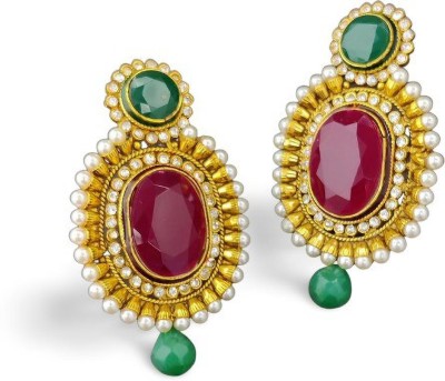 Mata Payals Elegant Red $ Green Stone Earring Alloy Stud Earring