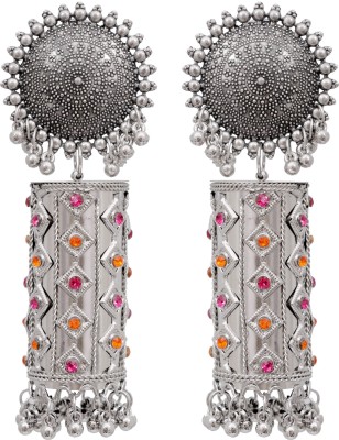 CRUNCHY FASHION Oxidised German Silver Statement Multicolor Embellished Jhumka Earring Alloy Drops & Danglers