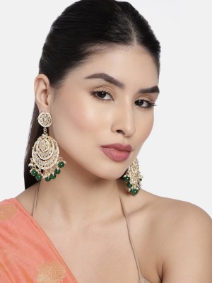 I Jewels 18k Gold Plated Chandbali Kundan Studded & Beaded Earrings Alloy Chandbali Earring