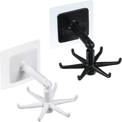 STOCKHAWKERS 360° Rotating Folding Hook Self-Adhesive Waterproof Wall/Ceiling Mounted Plastic Tie Pack of 2 Hangers For  Tie(Multicolor)