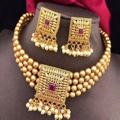 Aadesh Creation Brass Gold-plated Gold Jewellery Set(Pack of 1)