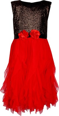 Arshia Fashions Girls Maxi/Full Length Party Dress(Red, Sleeveless)