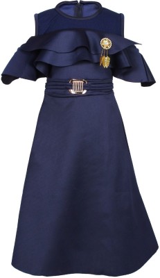 Arshia Fashions Girls Midi/Knee Length Party Dress(Blue, Sleeveless)