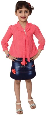Arshia Fashions Girls Midi/Knee Length Casual Dress(Multicolor, 3/4 Sleeve)