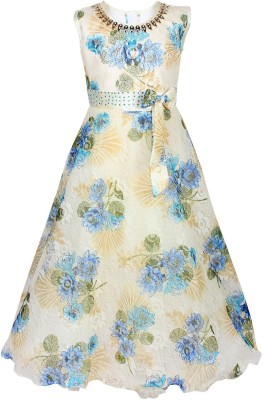 Arshia Fashions Girls Maxi/Full Length Party Dress(Blue, Sleeveless)