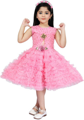 Bismillah Today Fashions Girls Below Knee Casual Dress(Pink, Sleeveless)