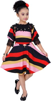 Aditya Creation Girls Midi/Knee Length Casual Dress(Multicolor, 3/4 Sleeve)
