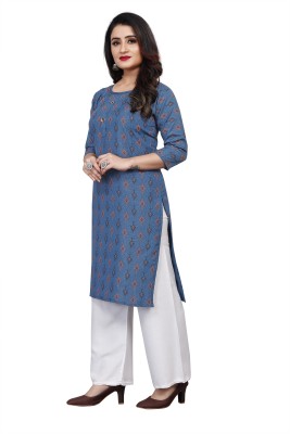 Vimalnath Synthetics Women Printed Straight Kurta(Blue)