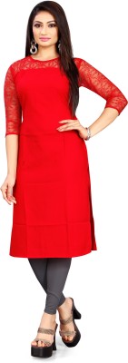 Mithusa Women Solid Straight Kurta(Red)