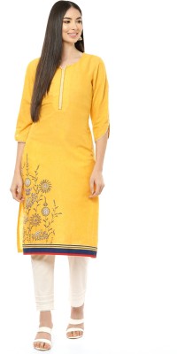 RANGRITI Women Printed Straight Kurta(Yellow)