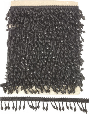 Stylewell CWG0325-01 (8.5 Mtr Roll, Width: 5cm) Black Latkan Jhaalar Fringe Gota Patti Trim Lace Lace Reel(Pack of 1)