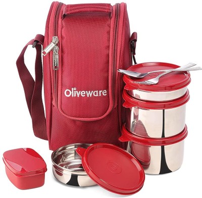 Oliveware Executive Lunch Box | Stainless Steel | Insulated Fabric Bag | Leak Proof 4 Containers Lunch Box(1980 ml)