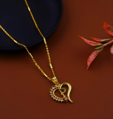 PUSHPA JWELS Cubic Zirconia Gold-plated Plated Alloy Chain Set