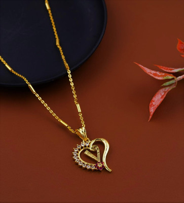 PUSHPA JWELS Cubic Zirconia Gold-plated Plated Alloy Chain Set