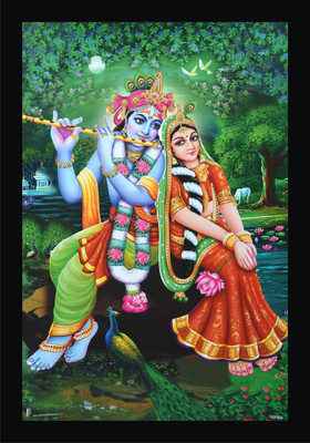 Mmory Beautiful Decorative Radha Krishna Wall Decor Painting Digital Reprint 12 inch x 8 inch Painting(With Frame)