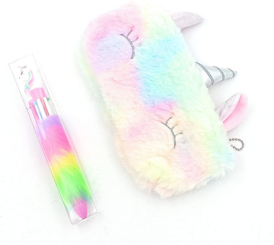 Paper Bear Unicorn Pouch Art Canvas Pencil Box(Set of 2, White)