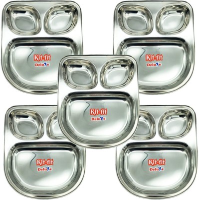 HUSHBEE 3 in 1 Compartment Stainless Steel Lunch Dinner Bhojan Thali Kitchen Dining Set Sectioned Plate(Pack of 5)