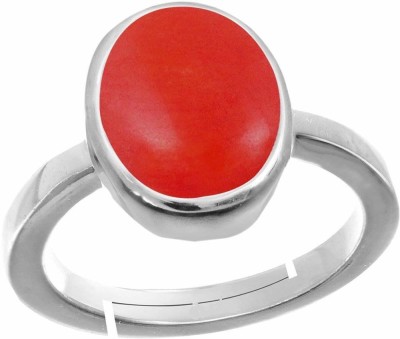 Akshita gems 11.25 Ratti 10.00 Carat natural coral moonga silver plated adjustable Brass Coral Silver Plated Ring