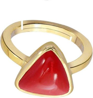 Akshita gems 4.25 Ratti 3.00 Carat natural coral moonga Gold plated adjustable Brass Coral Gold Plated Ring