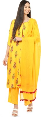 RANGRITI Floral Print Kurta, Palazzo & Dupatta Set