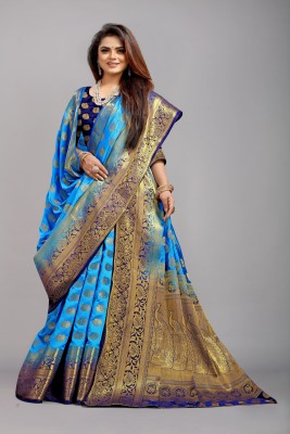 ALLIOOP Self Design, Woven Banarasi Tussar Silk, Jacquard Saree(Light Blue)