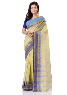 TANTLOOM Self Design Handloom Handloom Pure Cotton Saree(Yellow)