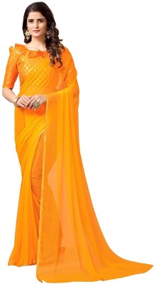 Durga Emporio Solid/Plain Bollywood Chiffon Saree(Yellow)