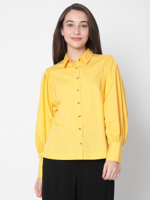 VERO MODA Women Solid Casual Yellow Shirt