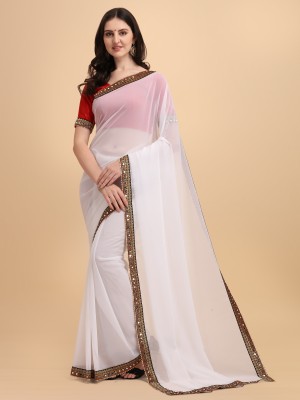 SAHAI Embellished Bollywood Georgette Saree(White)